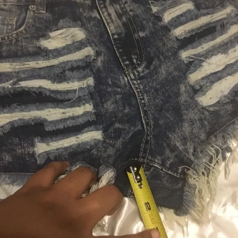 Dollhouse Blue Acid Wash Distressed Jean Denim High waisted Shorts 8